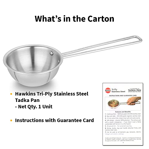Hawkins 1.5 Cup Tadka Pan, 360 ml Triply Stainless Steel Pan, Induction Pan, Silver (STP15)