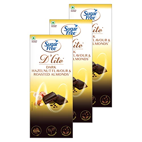 Sugar Free D'lite Hazelnut & Almonds Dark Chocolate Bar, 80g (Pack of 3)