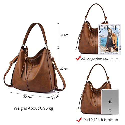 INOVERA Faux Leather Women Handbags Shoulder Hobo Bag Purse With Long Strap (Black) (Brown)