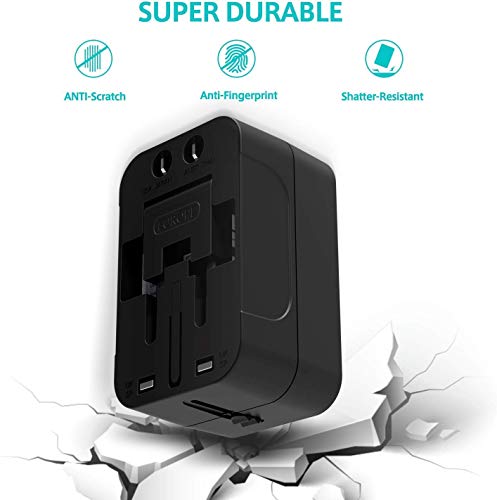 rts Universal Travel Adapter, International All in One Worldwide Travel Adapter and Wall Charger with USB Ports with Multi Type Power Outlet USB 2.1A,100-250 Voltage Travel Charger (Black)