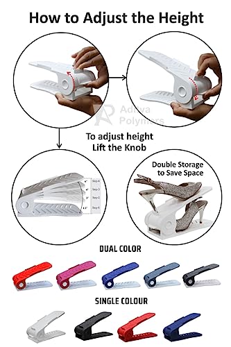 Aditya polymers (Pack of 6 pcs. - Adjustable Shoe Organizers/Organiser/Shoe Shelf/Rack/Slots/holders/Space Saver/double deck/layer/Storage Cum Organizer - Grey & White Combo, Plastic
