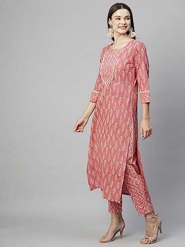 ANNI DESIGNER Women's Cotton Blend Straight Printed Kurta with Pant (Ruby Pink-NW_XL_Pink_X-Large)