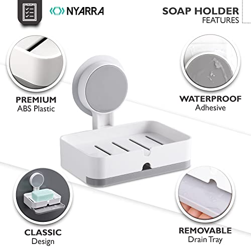 Nyarra Soap Holder for Bathroom, Non-Drill Wall Mount Magic Sticker Self Adhesive Soap Stand for Bathroom with Removable Drain Tray [NR-1348] acrylonitrile butadiene styrene abs