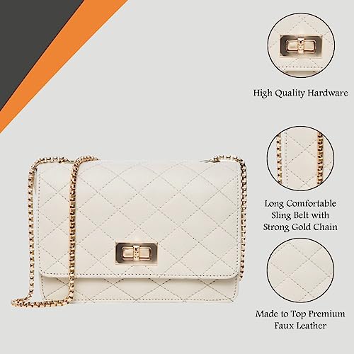 ADISA Women's Girls Party Sling Bag with Gold Chain (SL5090-CRE_Off White)