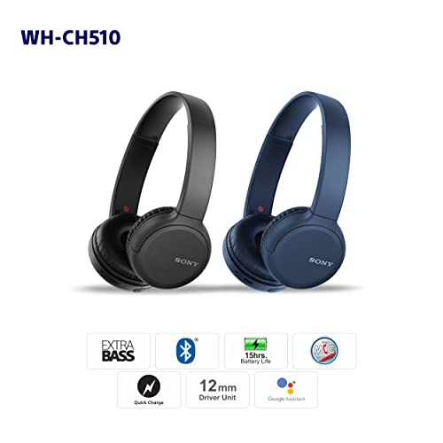 Sony Wh-Ch510 Bluetooth Wireless On Ear Headphones Up-To 35Hrs Playtime Lightweight, Type-C, Play/Pause Control, 30Mm Driver, Bt Version 5.0 & Voice Assistant Support For Mobiles, with mic - Blue