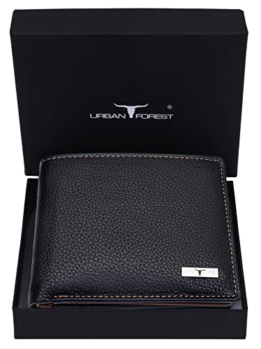 URBAN FOREST Kyle Black/Redwood Leather Wallet for Men, 6 Card Slot