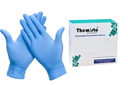 THEMISTO Latex Medical Examination Hand Gloves, Disposable Gloves Non-Sterile and Powdered free, Blue Coloured Surgical Gloves - Pack of 50 Pieces(Medium)