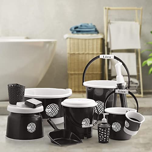Liza Plastic Jumbo Bucket, Tub & Mug Bathroom Set 11 pcs, Heavy Duty, Large Capacity (Brown)