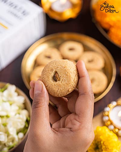 The Baker's Dozen Nankhatai Cookies | Indulge in the Flavours of Traditional Indian Shortbread | Made with Pure Ghee | Flavoured with Cardomom | Adorned with Pistachios | Pack of 1 x 105g