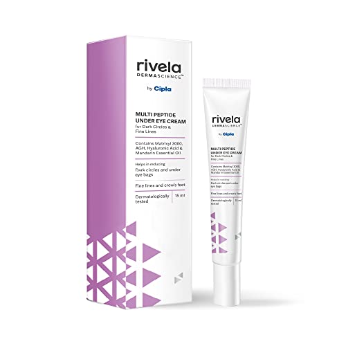 Rivela Dermascience Under Eye Cream By Cipla for Brightening, Dark Circles, Puffy Eyes and Fine Lines | Multi Peptide Cream With Matrixyl 3000, AGH & Hyaluronic Acid|15 ml