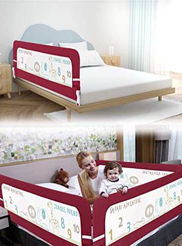 R for Rabbit Stretchable and Washable Durable Packaging Safeguard Baby Bed Rails Single Side Bed for Kids (Red)
