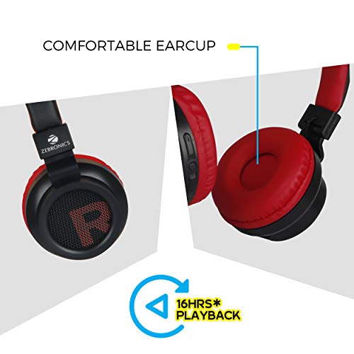 Zebronics-Bang over the ear headphones with Foldable Design and Bluetooth v5.0 headphones, Providing up to 20h* Playback(Red)