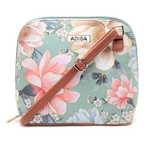 ADISA Women Girls Floral Print Faux Leather Sling Bag Crossbody (SL6003-GRN_Green)
