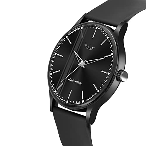LOUIS DEVIN Black Silicone Strap Analog Wrist Watch for Men (Black Dial) | LD-BK054-BLACK