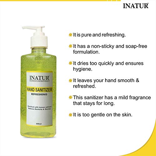 inatur Refreshing Hand Sanitizer Gel 500ml, Gentle on Skin, enriched with Lemon Extract & Aloe Vera