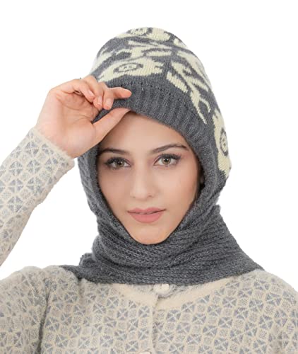 AMOLDO Women's Wool Blend Cap With Muffler (Cap -122_Grey_Free Size)