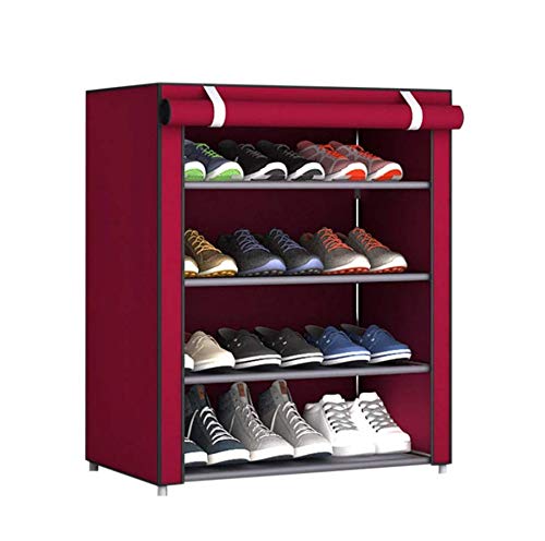 PARASNATH Mild Steel Red Cloth 4-5 Utility Shelves Shoe Rack/Shoe Stand Made In India