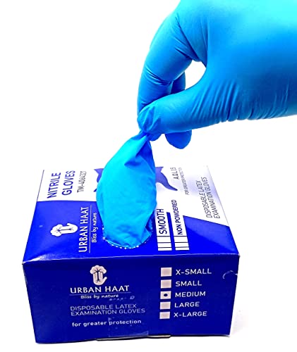 URBAN HAAT Powder Free Nitrile Gloves For Multiple Purpose In Medium Size (100 Pieces), Pack of 1