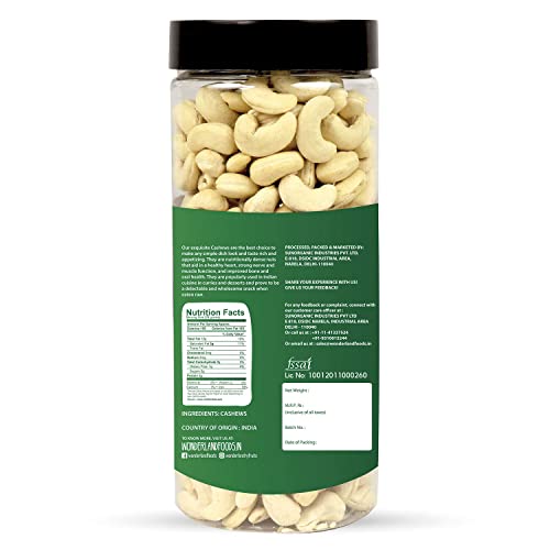 WONDERLAND FOODS Whole Raw Cashew (Kaju) W400-Grade 1Kg (500g X 2 Jar)