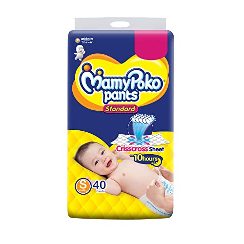MamyPoko Pants Standard Baby Diapers, Small (S), 40 Count, 4-8 kg