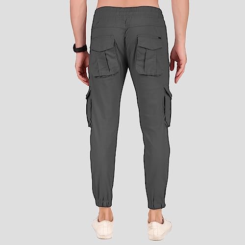 Plus 91 Latest Men Cargo Solid Danim Joggers Trousers Streetwear cross 6 multi Pockets Design Pants (32, Dark Grey)