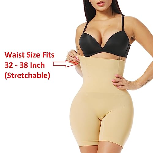 HSR Women's Tummy Tucker High Waist Shapewear with Anti Rolling Strip Panties (Free-Size) (Waist Size Fits : 32 to 38 Inch) (Skin)