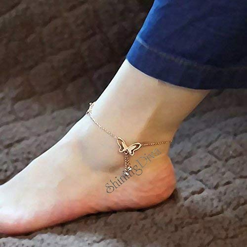 Shining Diva Fashion Italian Designer Rose Gold Plated Butterfly Anklet and Neckalce For Women and Girls (Anklet) (9801a)