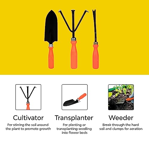 Kraft Seeds by 10CLUB Garden Tool Set - 3 Pcs (Big Shovel, Cultivator, Weeder) | Terrace Gardening Accessories | Gardening Tools Kit for Home Gardening | Essential Farming Spade, Trowel, Tiller