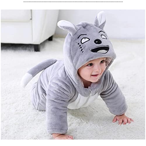 BRANDONN Unisex Baby Flannel Jumpsuit Panda Style Cosplay Clothes Bunting Outfits Snowsuit Hooded Romper Outwear (Grey Scars, 12-18 Months)