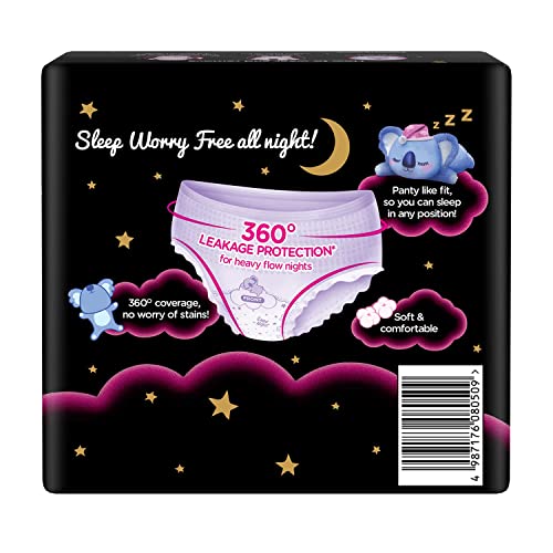 Whisper Bindazzz Night Period Panty|6 M-L Panties|upto 0% Leaks|360 degree leakage protection|Full back coverage|Suitable for Heavy Flow|Flex fit|Soft & comfortable|With disposable wrap