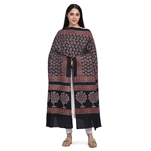 Brand - Anarva Women Cotton Ajrakh Dupatta (Black, 2.5 Meters)