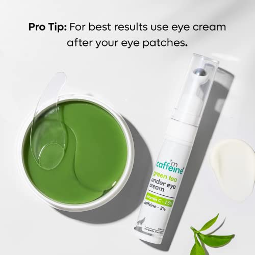 mCaffeine Green Tea Under Eye Cream to Reduce Fine Lines, Wrinkles & Dark Circles | 3% Caffeine, 1.5% Vit C & Peptides to Reduce Puffiness & Refresh Skin | Cooling Gel & Roller for Men & Women-15 ml