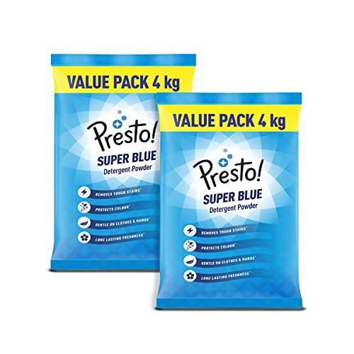 Amazon Brand - Presto! Super Blue Detergent Powder 8 Kg Twin (4Kg + 4Kg) Pack