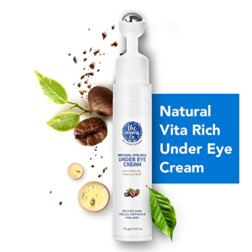 The Moms Co. Natural Vita Rich Under Eye Cream for Dark Circles for Women| With Soothing Massage Roller to Reduce Dark Circles, Puffiness with Coffee Oil, Vitamins E & B3-15 gm