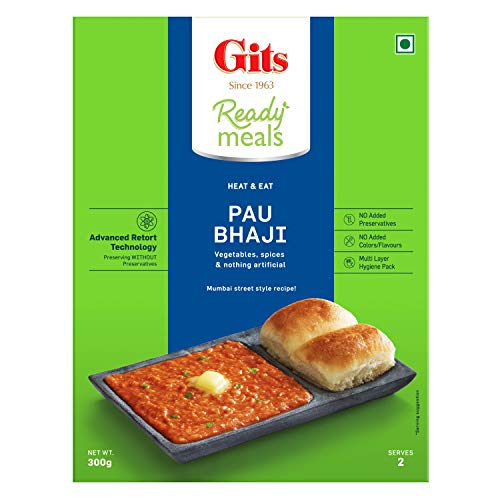 Gits Ready to Eat Pav Bhaji, Pure Veg, Heat and Eat, Microwaveable, 900g (Pack of 3, 300g Each)