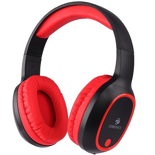 Zebronics Thunder 60 hrs Playback time Bluetooth Wireless Headphone with FM, mSD, Playback with Mic (Red)