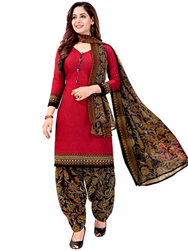 Rajnandini Women's Red Cotton Printed Unstitched Salwar Suit Material(JOPLVSM4031)