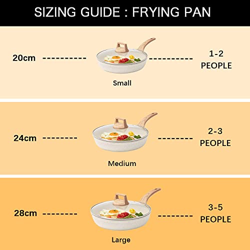 CAROTE 24cm/1.6L Non Stick Pan with Lid, Induction Pan for Cooking, Granite Fry Pan Non Stick Cooking Pan, Omlette Pan Egg Pan