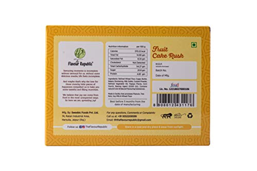 The Flavour Republic Fruit Cake Rusk - 500 Gms(Combo Pack 2 * 250 Gms) Pure Vegetarian Premium Fruit Cake Rusk || Handmade Crispy & Delicious Cake Rusk