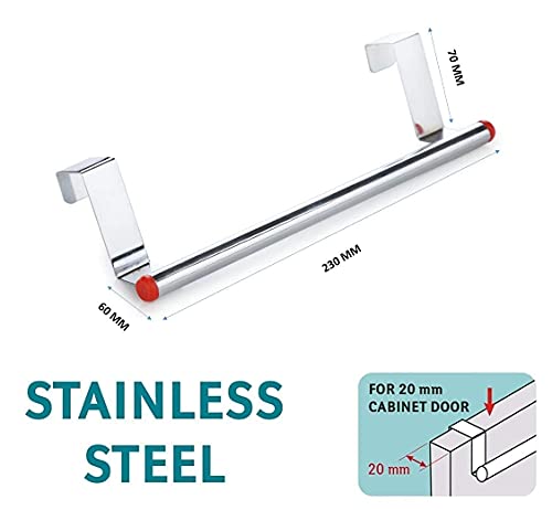 Amiraj Stainless Steel Towel Holder Cabinet Hanger Over Door Kitchen Hook Drawer Storage/Towel Bar (Small, 23 cm) (Pack of 1)