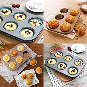 CURATED CART Cake Making Set | Carbon Steel 3 PC Combo Cake Moulds for Baking - Cake Tin, 6 Cavity Cup Cake Mould (Muffin Tray) with Liners & Bread Mould | Suitable for Microwave OTG Oven Safe