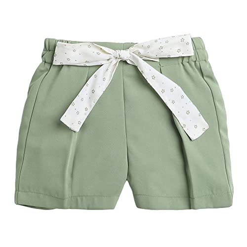 Hopscotch Girls Polyester Floral Print Blouse And Shorts Set In Green Color For Ages 8-9 Years (ADX-3086933)