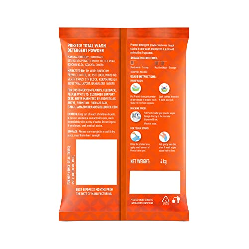 Amazon Brand - Presto! Total Wash Detergent Powder 4 kg Value Pack