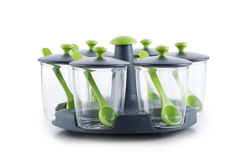 360 Degree Revolving Pickle Jar Set For Dining Table 6 Pcs, pickle Stand, Pickle Container, Achar Stand 300ml