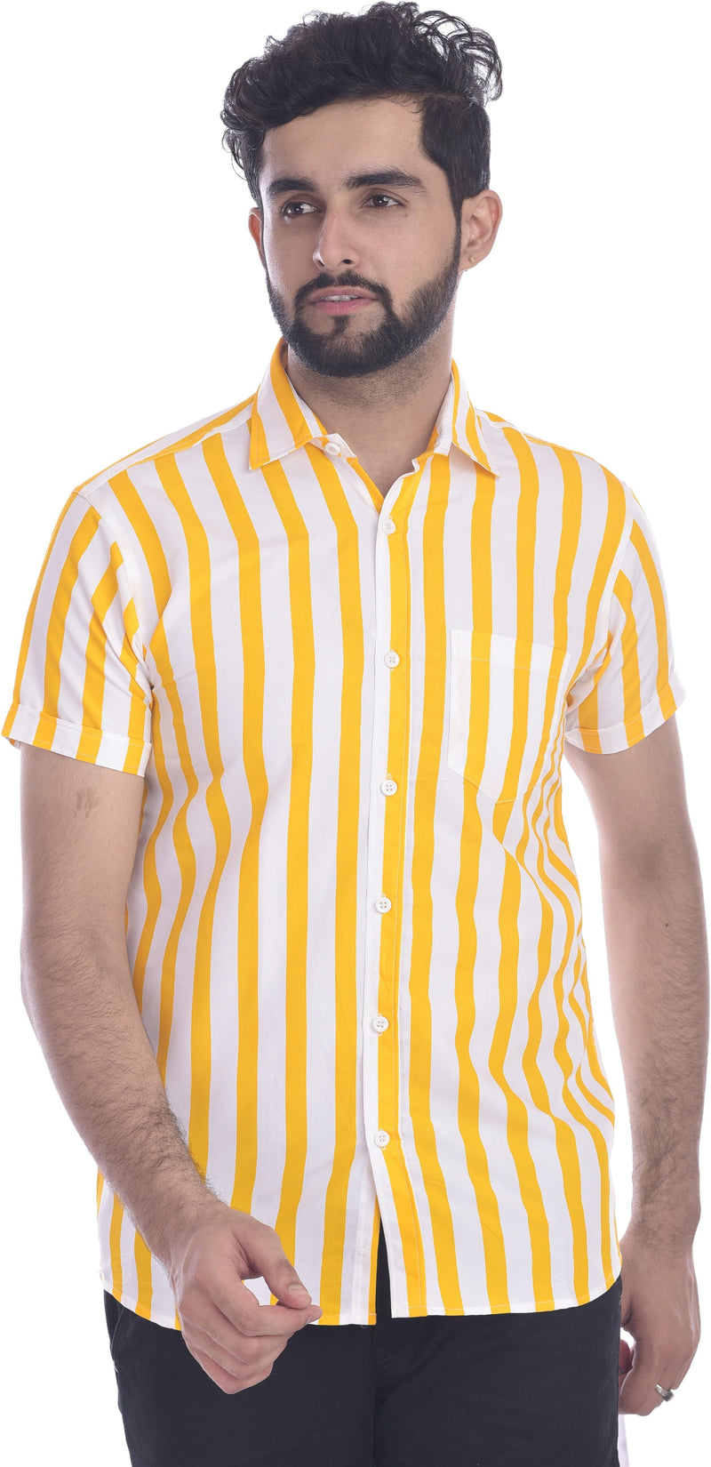Gasperity Cotton Stripes Half Sleeves Mens Casual Shirt