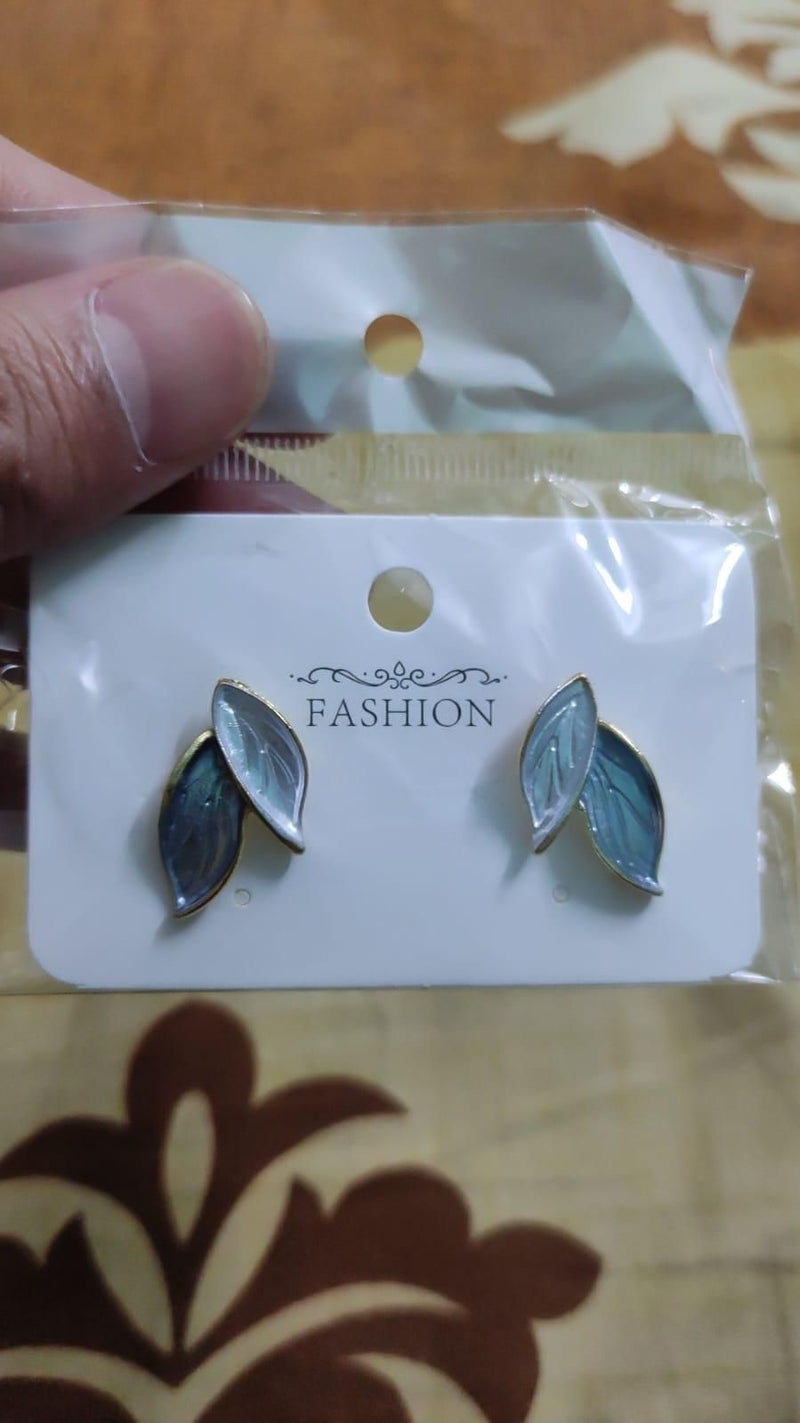 New Korean Arrival Metal Trendy Fresh Lovely Sweet Grey Leaf Stud Earrings For Women