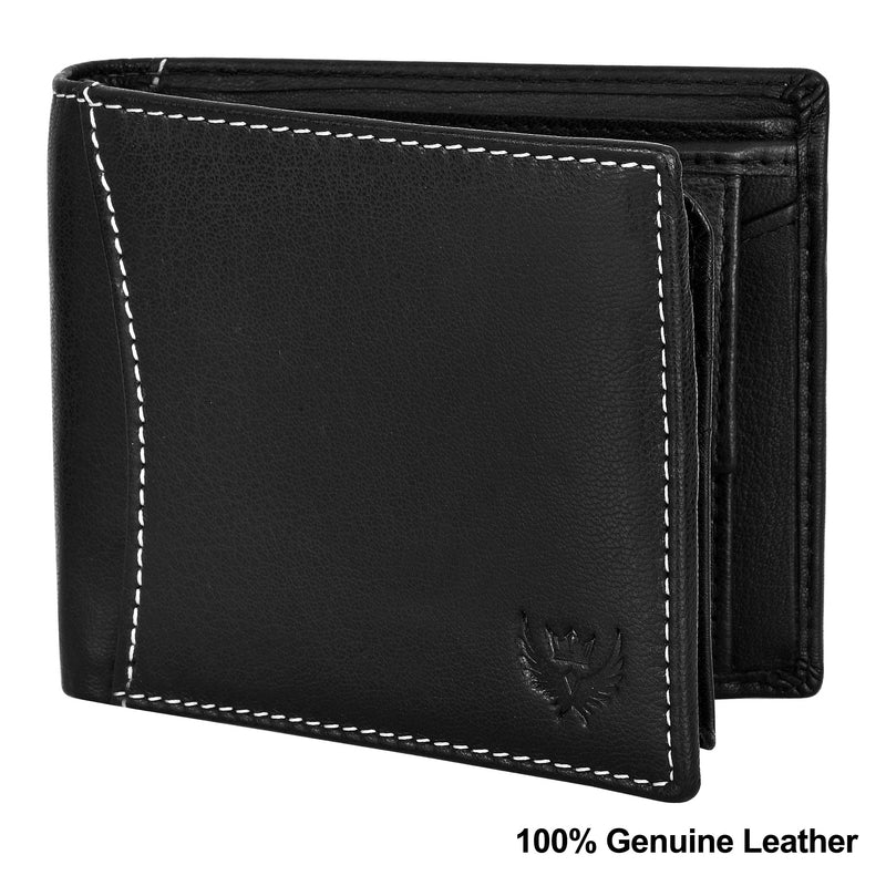 Lorenz Bi-fold Jet Black Rfid Blocking Leather Wallet For Men With Flap & Coin Pocket Feature