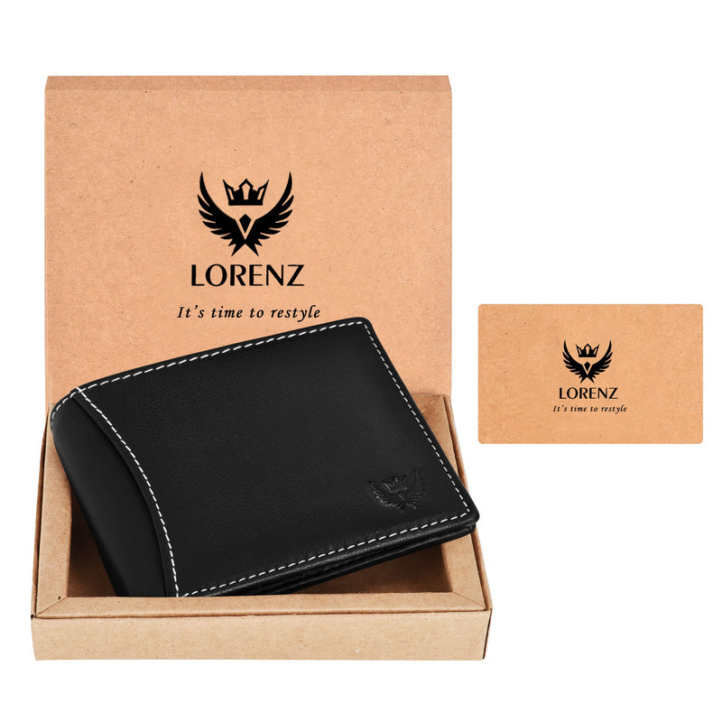 Lorenz Bi-fold Jet Black Rfid Blocking Leather Wallet For Men With Flap & Coin Pocket Feature