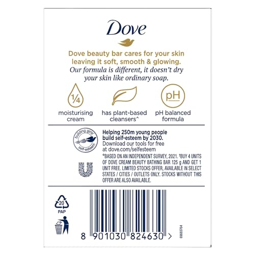Dove Cream Beauty Bathing Soap Bar 125g (4+1 Free Combo) | With Moisturising Cream for Softer Skin & Body, Nourishes Dry Skin more than Ordinary Soap