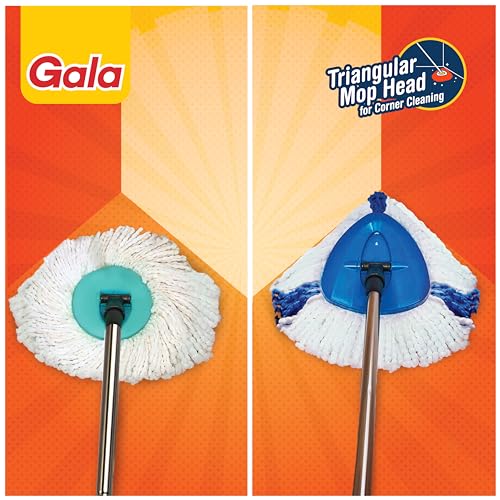 Gala Turbo Spin Mop Removes over 99% bacteria,Triangular head & Easy big wheel with 2 Refills,Floor Cleaning Mop stick with Bucket, pocha for floor cleaning, Mopping Set (Grey and blue), 4 Pcs